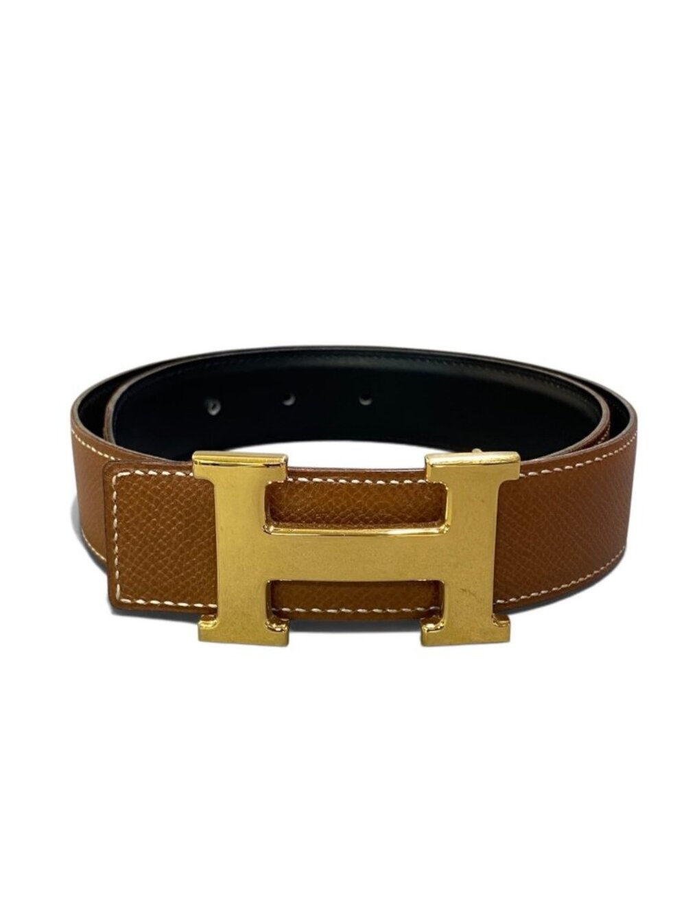 Hermes I8 Constance Reversible 65 Gold Buckle Brown Leather Belt
